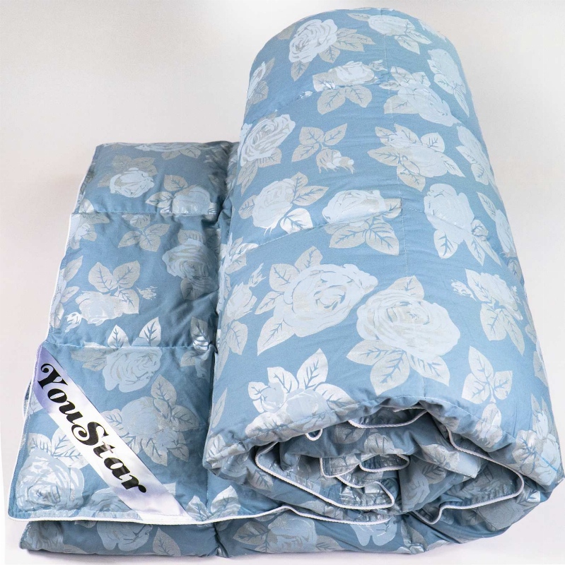 Ковдра пухова полуторна YouStar 100% пух, Тік, розмір 145х205 см (Блакитний)